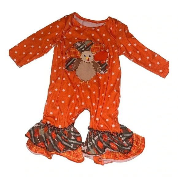 Baby girl Thanksgiving Turkey Embroidered Romper. Size 0-3 months (XXXS) - Picture 1 of 6